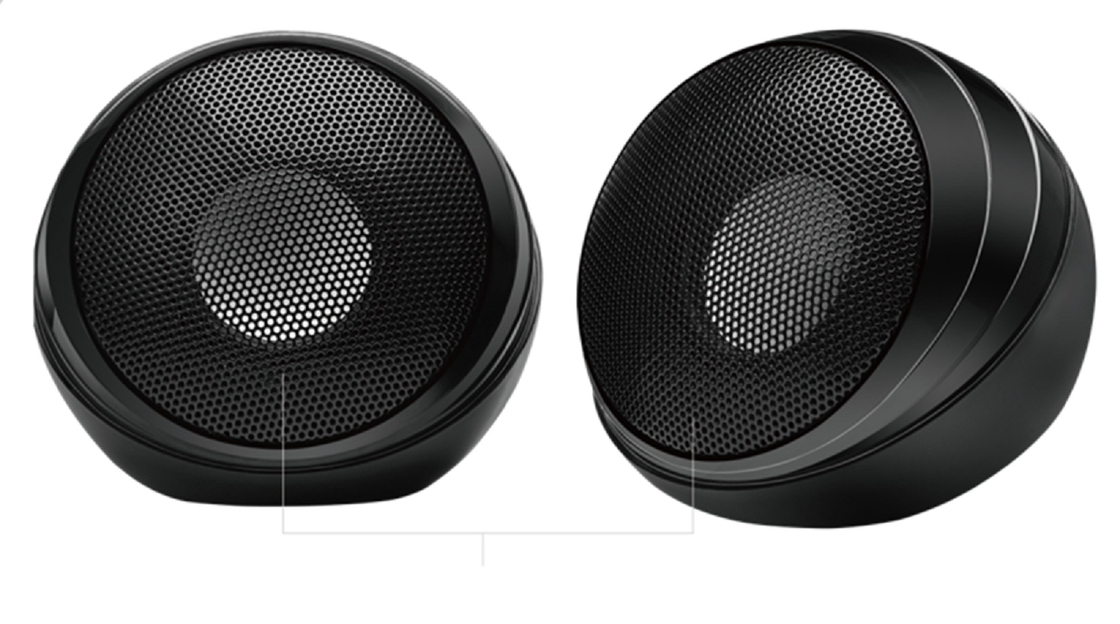 This	Wired Computer Speaker,ABS plastic with iron mesh design, 2-inch speaker driver with dual 45mm magnets, 5V USB power supply, plug and play.