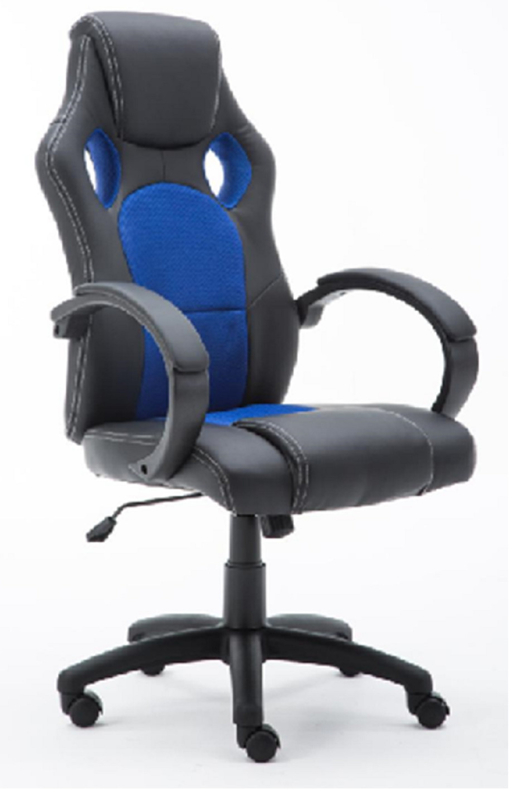 Base in nylon da 320 mm con caster sedia da gioco 100 mm verniciatura gaslift appoggibraccia in nylon con imbottitura in PU nero PU + maglia blu