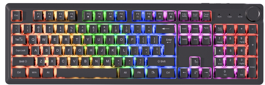 Tastiera cablata a 104 tasti Multimedia Tastiere FN Rainbow Light ABS + tastiere nere + membrana d'argento 510g Corpo leggero