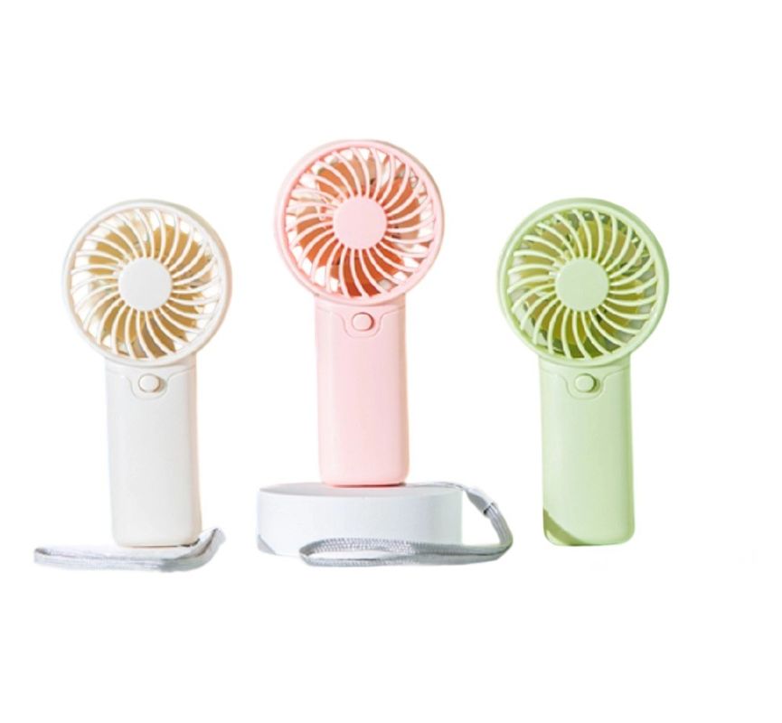 Ventilatore portatile a batteria AAA 2W corpo in ABS dimensioni 6*3.7*12.5cm peso 53.7g leggero con cordino verde rosso bianco