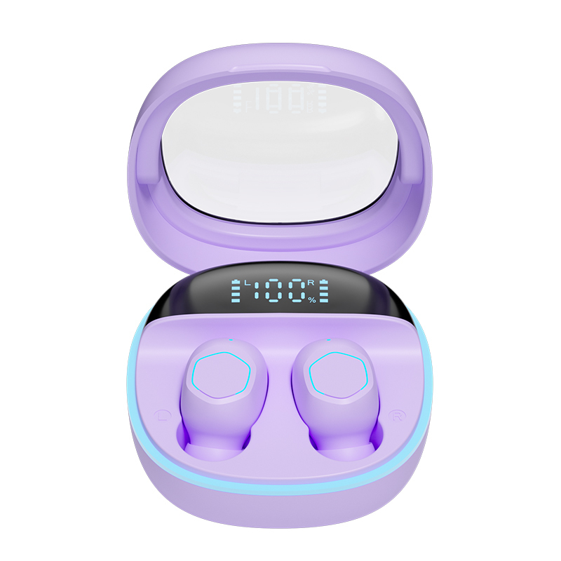 ETEK Transparent-Lid Display Earphone wireless BT 5.3 Earphone F10 a controllo tattile altoparlante colore bianco nero colore viola