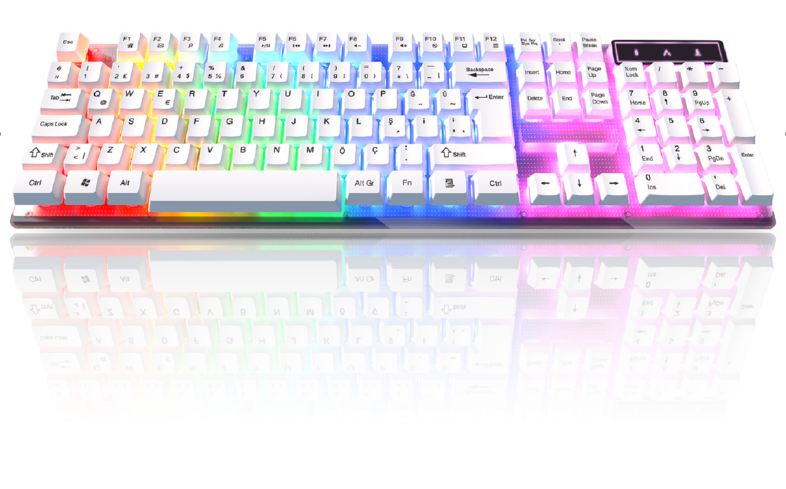 Tastiera da gioco LED cablata ETEK, corpo in ABS misura 435*130*30mm a 420g, tasti incisi al laser, opzione metallo