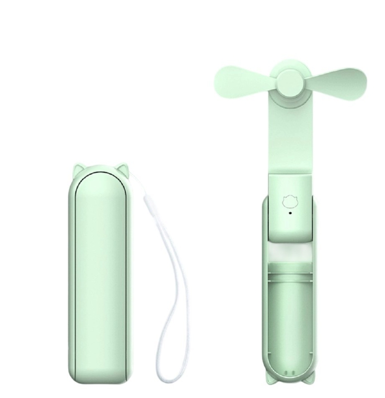 Ventola in ABS verde con componenti elettronici Batteria da 1200mAh Autonomia 7-10 ore Regolazione a 3 velocità Uscita 5W Leggero 132g