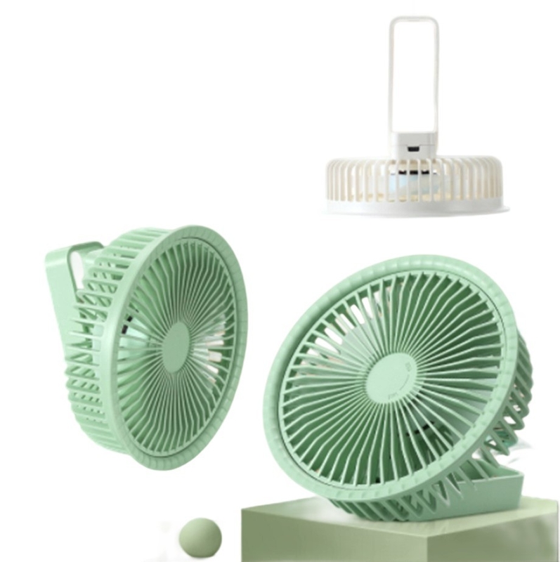 Ventilatore silenzioso a 3 velocità per il desktop in piedi o appeso 1200mAh Batteria tipo C ricarica rapida con 2-3 ore di funzionamento Bianco verde