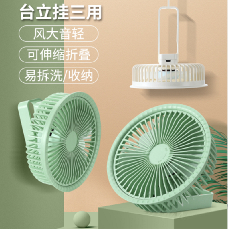 Ventilatore silenzioso a 3 velocità per il desktop in piedi o appeso 1200mAh Batteria tipo C ricarica rapida con 2-3 ore di funzionamento Bianco verde