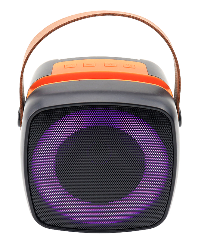 Altoparlante portatile Bluetooth ETEK 66mm 5W con batteria da 1200mAh, illuminazione RGB, multifunzione con maniglia/supporto.