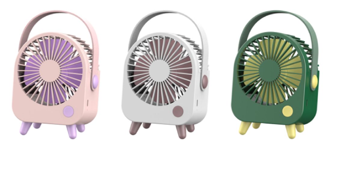 Ventilatore da scrivania con motore brushless ETEK e finiture in pelle, batteria da 1200mAh, 3 velocità, peso netto 218g (Rosa/Verde/Bianco)