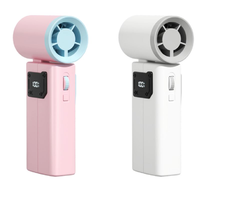 Ventilatore ad alta capacità ETEK 3600mAh con potenza di 6,5W, 100 velocità + modalità turbo, corpo bicolore ABS+PC (Bianco/Rosa).