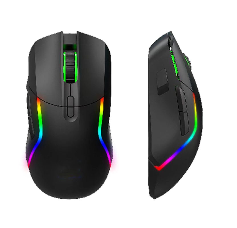 Questo mouse wireless 2.4G + Bluetooth RGB Gaming con 8 pulsanti, regolazione 1200-3200DPI,3batteria da.7V/600mA