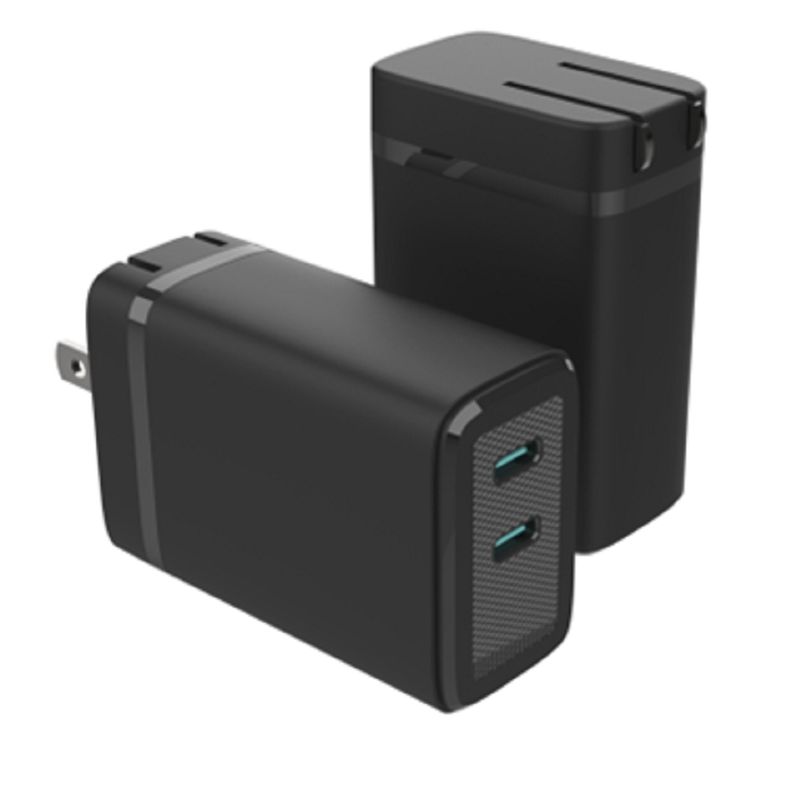Caricatore GaN Dual USB-C con uscita massima PD da 65W, multi-protocollo, tensione globale 110-240V, nero / bianco