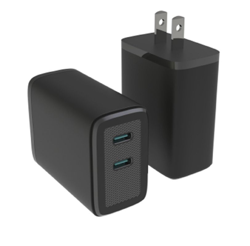 Caricatore GaN Dual USB-C con uscita massima PD da 65W, multi-protocollo, tensione globale 110-240V, nero / bianco