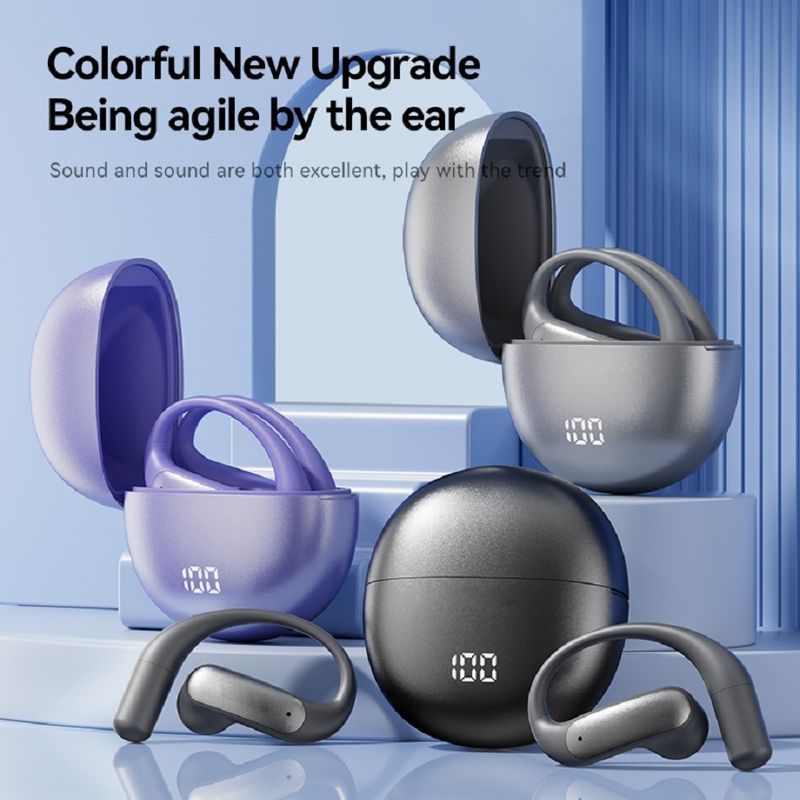 ETEK OWS Auricolari aperti Batteria da 40 mAh mentre la custodia di ricarica contiene batteria protetta da 500 mAh Nero Viola Argento