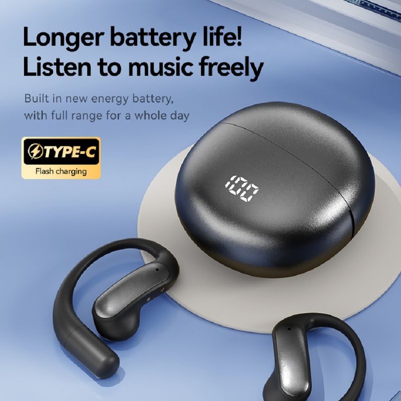 ETEK OWS Auricolari aperti Batteria da 40 mAh mentre la custodia di ricarica contiene batteria protetta da 500 mAh Nero Viola Argento