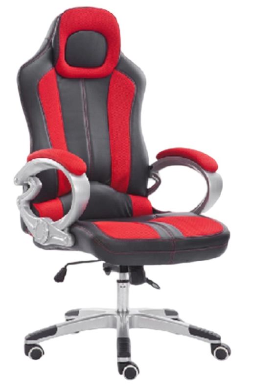 Sedie ergonomiche con castori in PU Base rivestita in polvere 100 mm Gaslift Meccanismo di inclinazione Appoggianti per braccia a maglia rosso / nero