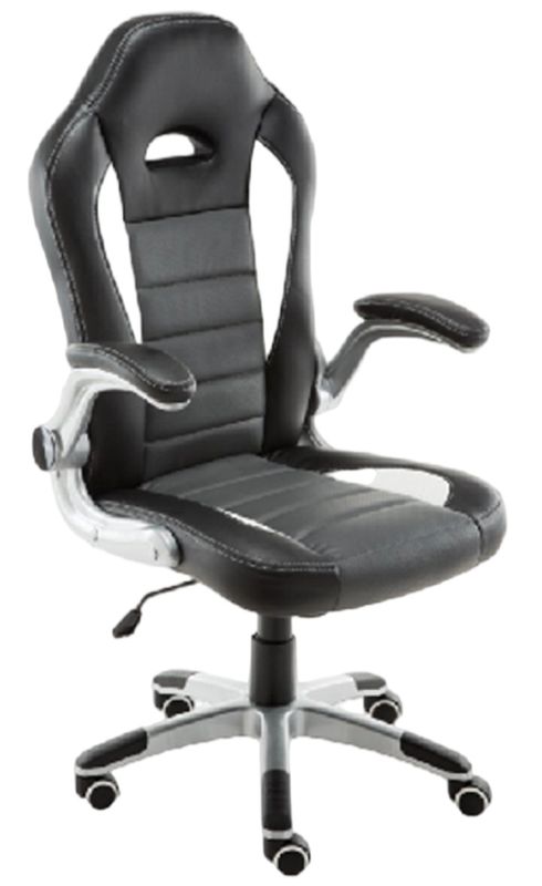 Sedia ergonomica con appoggio a braccio flessibile e tripla imbottitura in PU 320 mm Castori in PU con base di rivestimento in polvere e 100 mm di gas lift di verniciatura