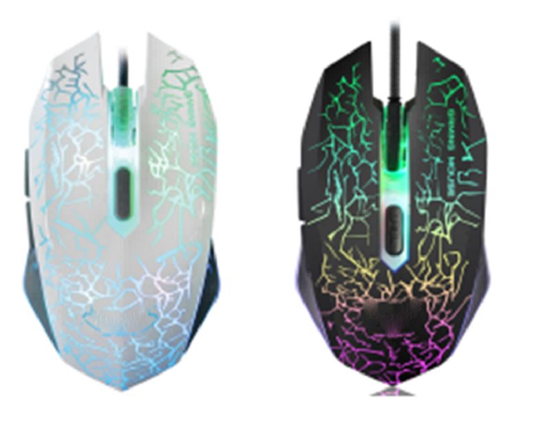 ETEK Mouse da gioco cablato, 2400 DPI, 6 pulsanti, luce respiratoria RGB colorata, interfaccia USB, cavo da 1,5 m (Nero, Bianco)