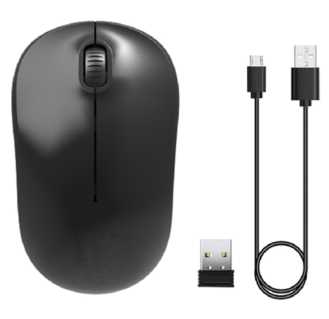 Mouse wireless 2.4G a 3 pulsanti, batteria da 500mAh, 1200 DPI, materiale ABS, nero, ricarica Micro USB, 3.7V/10mA