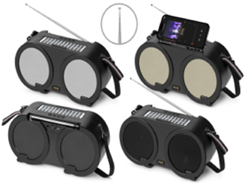 Altoparlante Bluetooth portatile, Solare + TWS, USB/TF/FM, Stereo 20W, 1200mAh, ABS+Rete in ferro, Luce LED, Nero/Oro/Argento