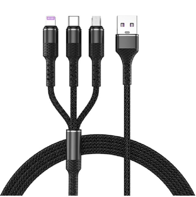 Cavo di ricarica rapida ETEK 3-in-1, 4-core in puro rame, indicatore LED, 6 colori, per viaggiatori, famiglie e uffici