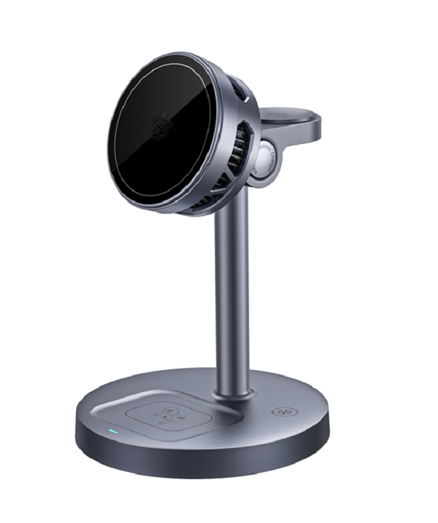 ETEK Caricabatterie Wireless 3-in-1 in metallo da 25W, Ricarica Rapida per Telefono (fino a 25W), Orologio (5W) e Auricolari (2.5W), MOQ: 1.000 unità.