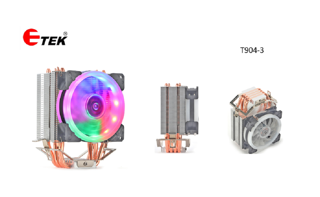 Dissipatore CPU ETEK 4-Heatpipe, Ventola da 92mm, RGB Fisso, Cuscinetto Idraulico, ideale per configurazioni economiche e PC a fattore di forma ridotto