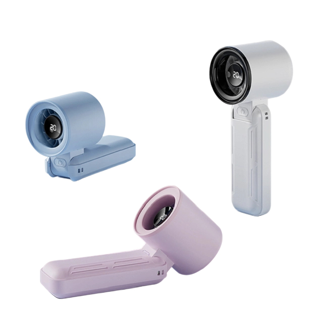Ventilatore USB pieghevole ad alta velocità con display LED, 3000mAh, 5 velocità, Type-C, Nero/Viola/Blu/Bianco, per viaggi, ufficio e uso all'aperto
