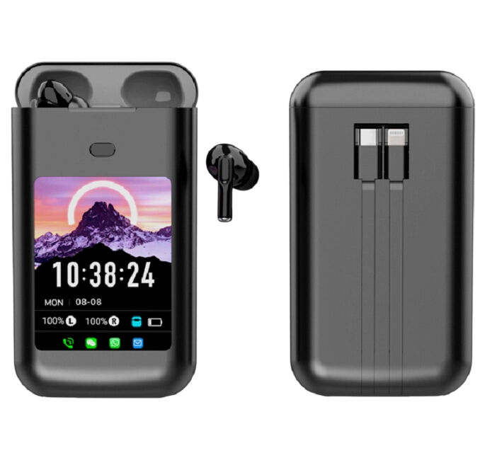 Smart TWS Earbuds con cassa di ricarica da 5000mAh, Bluetooth 5.4Cancellazione del rumore ENC, avvisi di messaggi multi-app (WeChat/WhatsApp/FB)