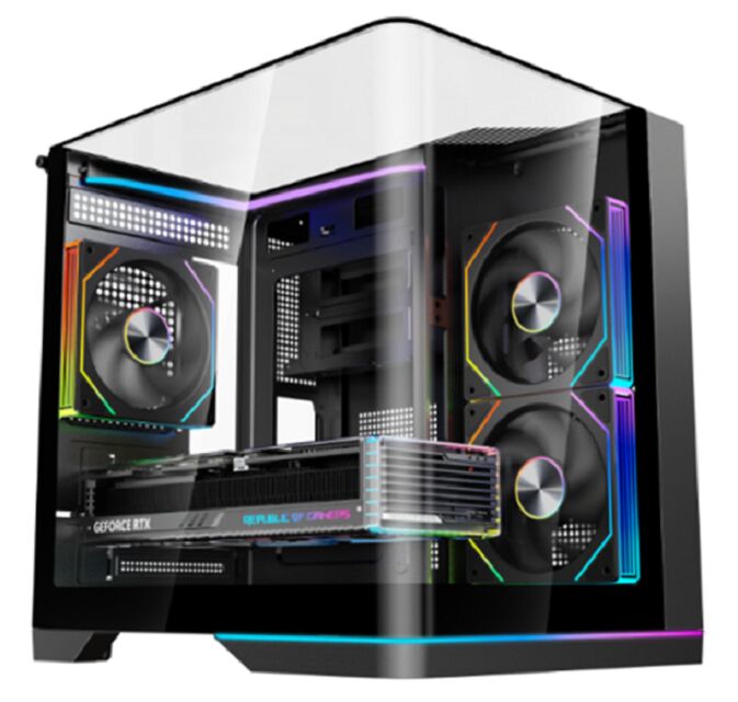 4-RAPTOR Mid-Tower Gaming PC Case,Dual Curved Tempered Glass, SPCC 0.5mm, Supporta 330mm VGA / 240mm AIO, USB 3.0+Audio