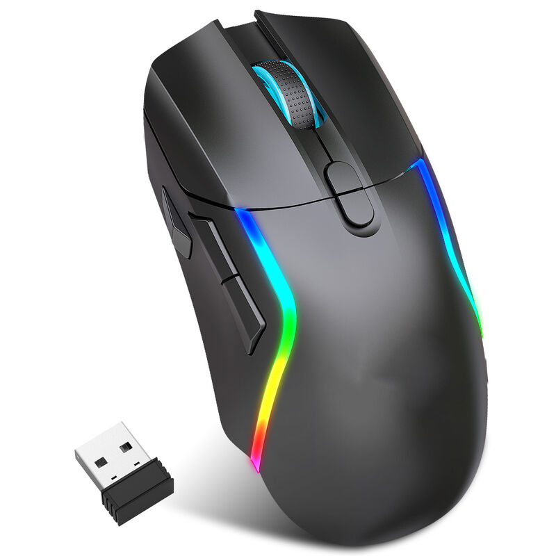 Un mouse per giochi wireless a doppia modalità,2.4G + Bluetooth 5.0, 4 livelli DPI, illuminazione RGB, batteria da 600mAh, ricaricabile di tipo C,8 pulsanti
