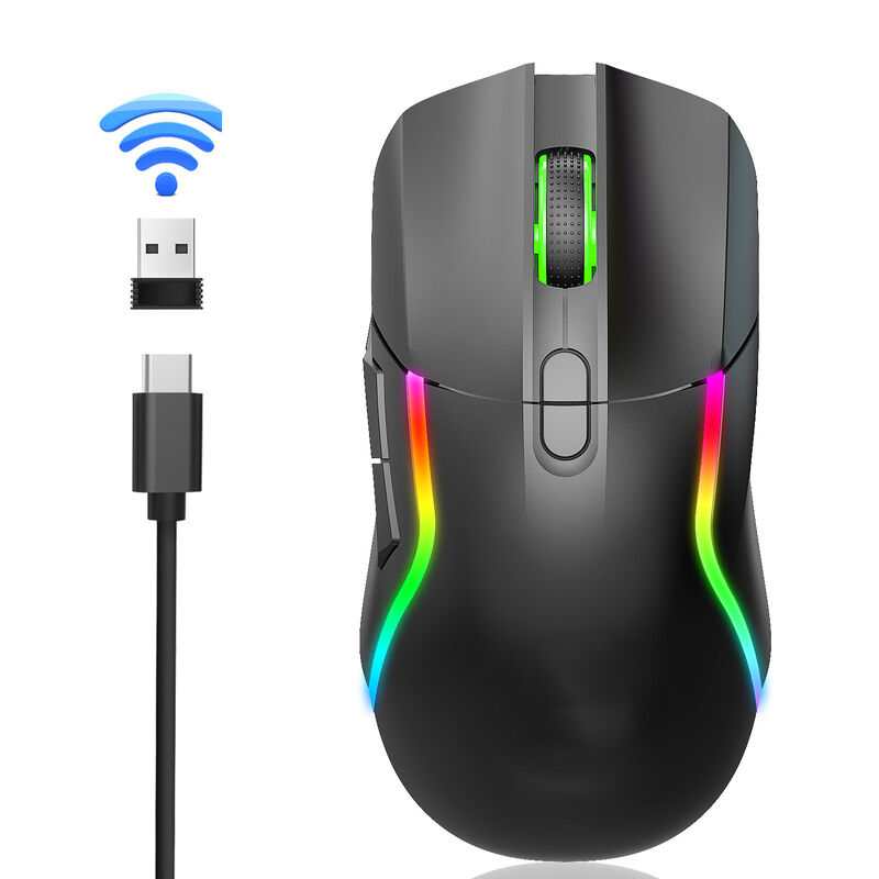 Un mouse per giochi wireless a doppia modalità,2.4G + Bluetooth 5.0, 4 livelli DPI, illuminazione RGB, batteria da 600mAh, ricaricabile di tipo C,8 pulsanti