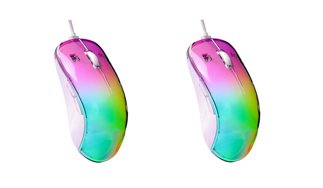 Crystal RGB Gaming Mouse, 7200 DPI, 7 tasti macro, 10M clic, Shell trasparente, 13 modalità di illuminazione