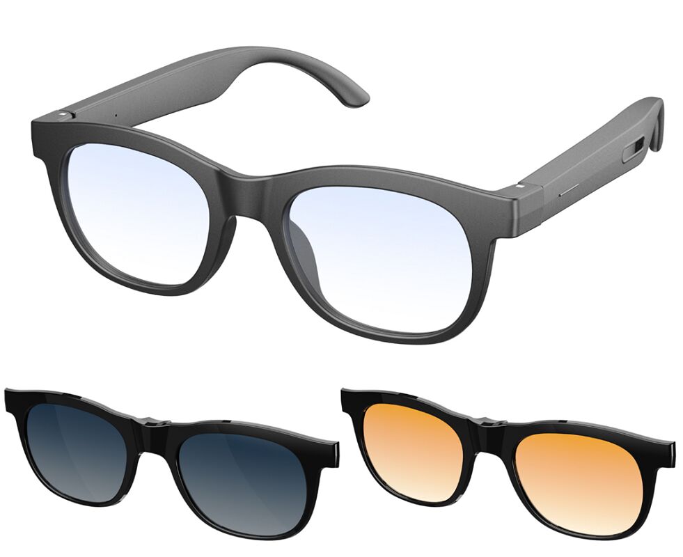 Occhiali da sole Bluetooth AI, 40g di peso leggero, microfono MEMS per registrazione di riunioni, ricarica magnetica, audio con orecchio aperto