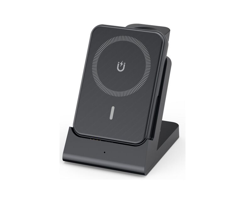 Power Bank a Ricarica Wireless, 5000mAh, 3-in-1 per Telefono/Orologio/Auricolari, 15W Qi, per viaggi, ufficio o regali