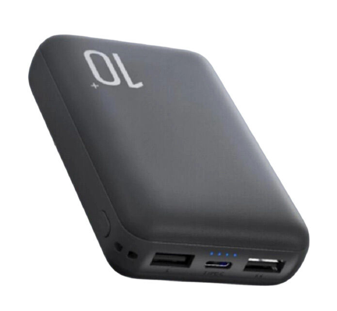 Power Bank Dual-Cell da 10000mAh, Li-Po di Grado A, Uscita 10W, Ingresso Type-C+Micro USB, Nero/Bianco