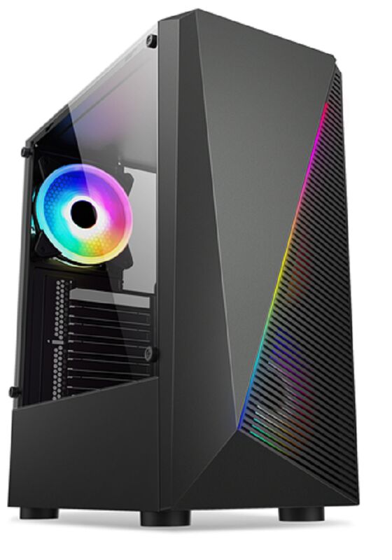 Cassa da gioco ATX Mid-Tower con pannello laterale in vetro temperato, luce frontale RGB personalizzabile e 7 slot di espansione