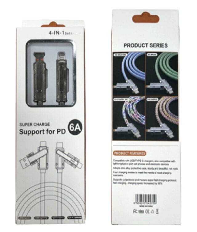 Cavo di ricarica rapida trasparente, 65W C-C, 27W C-L, 5-Core Copper, Indicatore LED