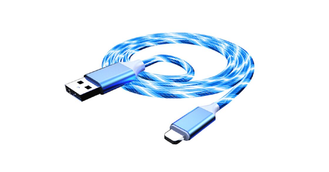 Cavo di ricarica a luce a LED,1M, 3,5 mm OD, connettore in lega di alluminio, rame composito, luce RGB colorata, bianco/azzurro/rosso/verde