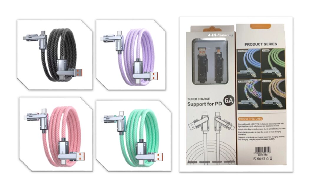 Cable di ricarica rapida da 65W, 48-Bread Nylon, Zinc Alloy, Indicatore LED, C-C 65W / C-L 27W, 4 Colori: nero, rosa, verde, viola