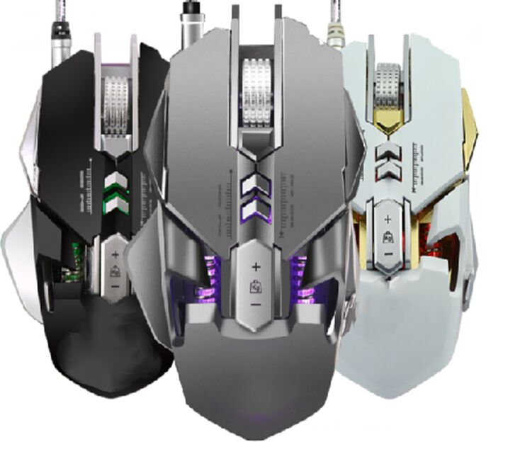 3200 DPI Ergonomic Gaming Mouse con Turbo Cooling Fan, RGB personalizzabile, 7 pulsanti programmabili, USB intrecciato da 1,5 m, nero, bianco, pistola