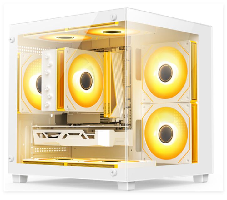 Case per PC in vetro compatto, Micro-ATX/ITX, raffreddamento a liquido da 240mm, filtro antipolvere superiore, bianco/nero