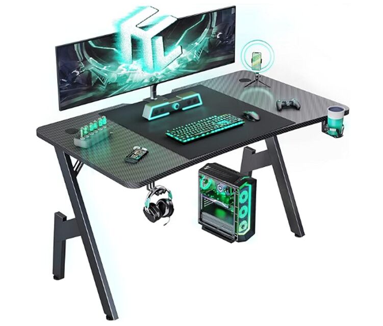 Scrivania da gioco, telaio in acciaio, luce RGB opzionale, portabicchieri, 1,2/1,4/1,6M
