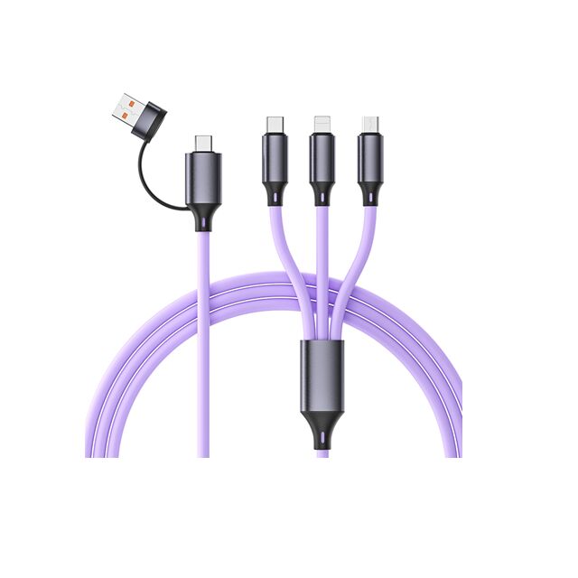 Cavo di ricarica rapida in silicone genuino da 1,2 m, rame puro a 4 core, spina in lega di alluminio, multicolore