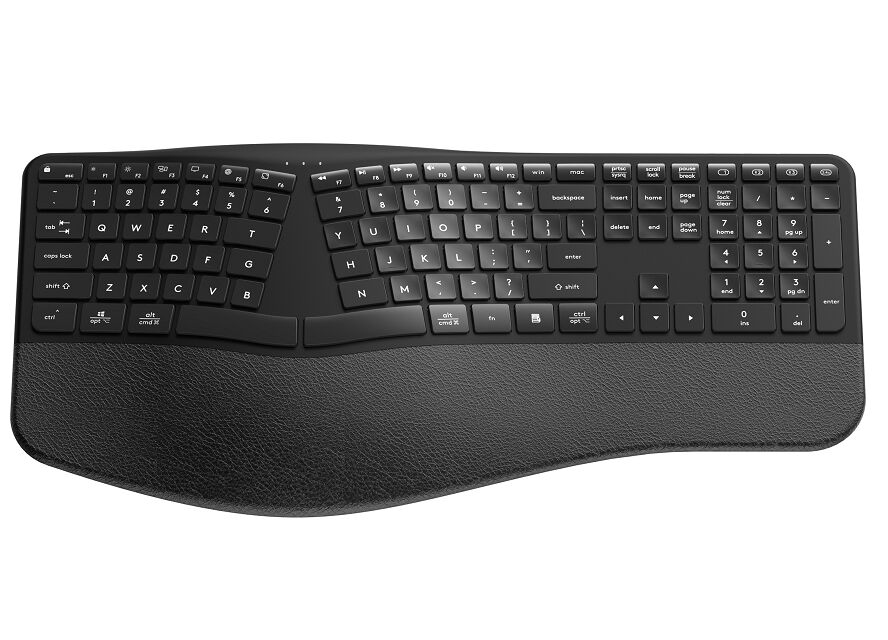 Tastiera ergonomica a cancello e forbice a doppia modalità con appoggio al polso, digitazione silenziosa