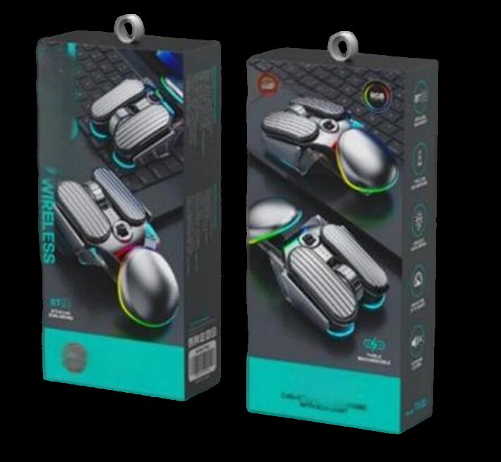 Mouse wireless silenzioso ricaricabile, 6 tasti, 4800 DPI, retroilluminazione RGB, doppia modalità, metallo argento