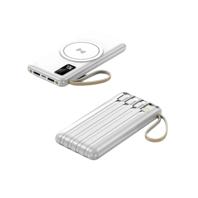 Power Bank wireless da 10000 mAh con 4 cavi, 3 colori