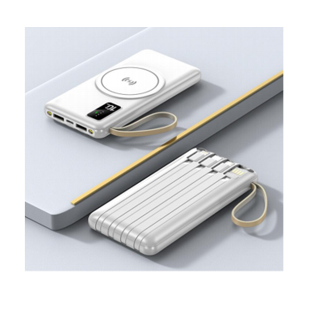 Power Bank wireless da 10000 mAh con 4 cavi, 3 colori