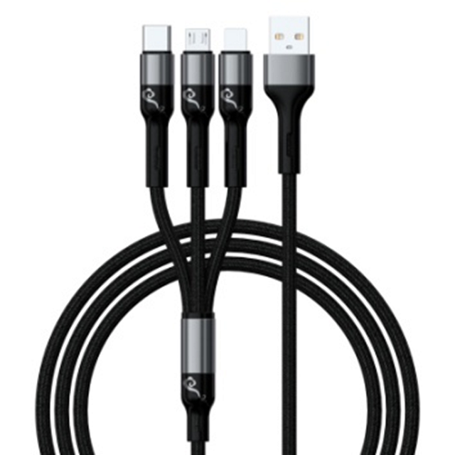 Cavo intrecciato a ricarica rapida 3-in-1 (USB-A a Lightning/Micro/Type-C), conchiglia in alluminio