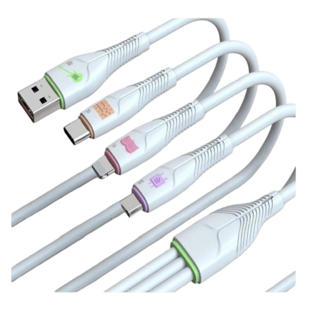 Cavo di ricarica bianco 3 in 1 (USB a Lightning/Micro/Type-C), 1,5 m