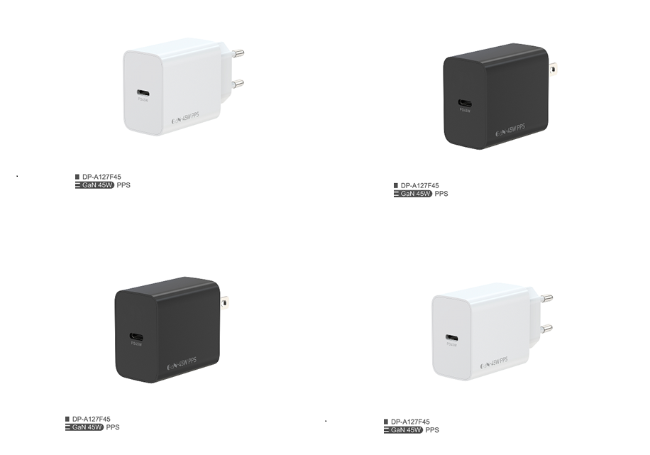 45W PD+QC Fast Charger (EU Plug), bianco/nero, scatola colorata
