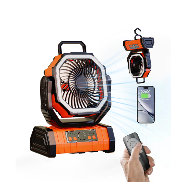 Ventilatore da campeggio rotante a 270 gradi Batteria da 20.000 mAh, portatile 3 in 1, luce notturna e power bank